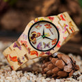 BOBO BIRD O20 Butterfly Print Montres pour femmes Montre-bracelet à quartz en bambou pour dames dans une boîte cadeau en bois