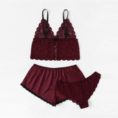 Satin Lingerie Lace Shorts Set