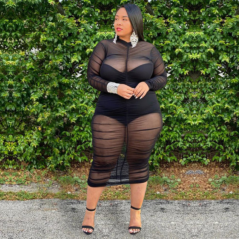 Grande taille vêtements robes pour femmes robe à manches longues avec doublure de body Sexy maille robe moulante en gros livraison directe