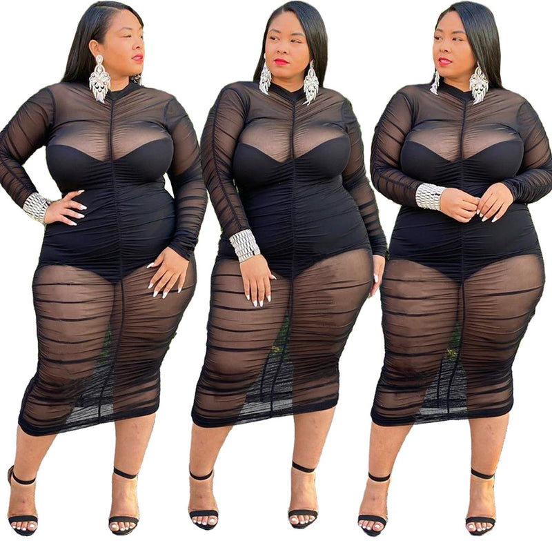 Grande taille vêtements robes pour femmes robe à manches longues avec doublure de body Sexy maille robe moulante en gros livraison directe