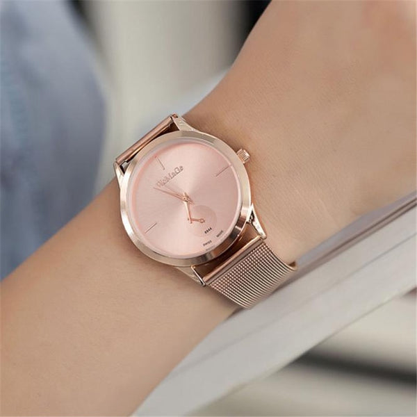 Reloj de malla con cinturón de aleación a la moda, relojes Unisex para mujer, reloj de cuarzo de estilo minimalista, relojes saat para mujer 