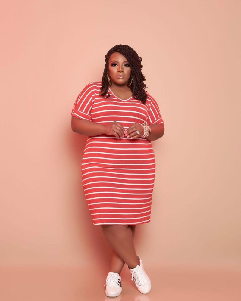 Striped Printed Dress Plus Size Women's Clothing