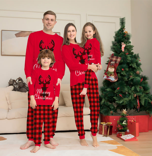 Christmas Family Matching Pajamas Set Christmas Holiday PJs Elk Top Pants Set Pajamas For Family Mom Dad Kids Baby