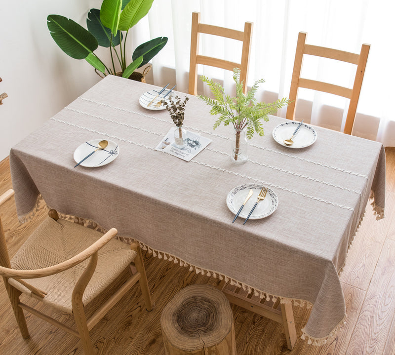 Nappe à pompon brodée en lin de coton de salle à manger en tissu rayé