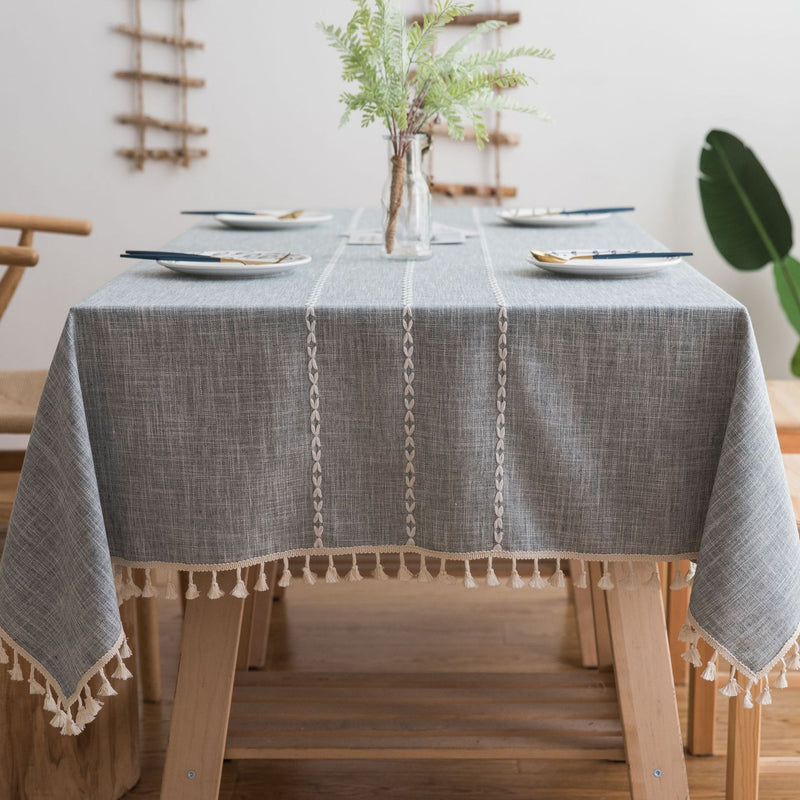 Nappe à pompon brodée en lin de coton de salle à manger en tissu rayé