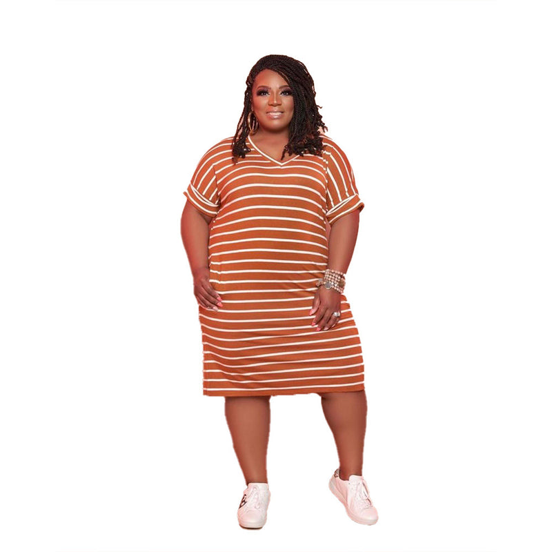 Striped Printed Dress Plus Size Women's Clothing