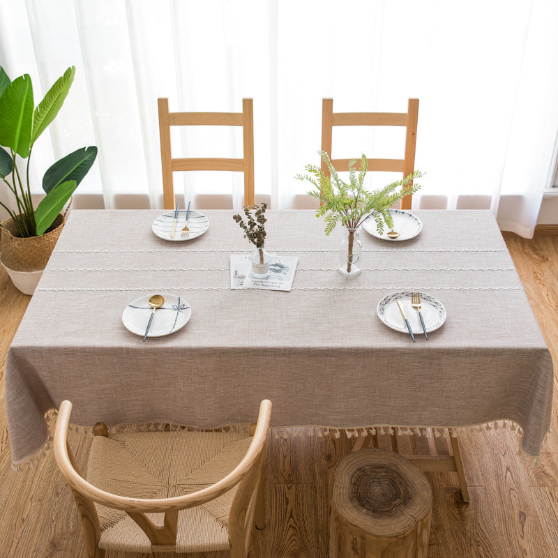 Nappe à pompon brodée en lin de coton de salle à manger en tissu rayé