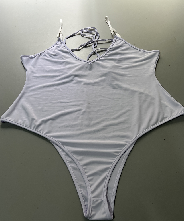 Bikini de verano sin espalda, traje de baño de una pieza con triángulo de color sólido Sexy de talla grande, ropa de mujer