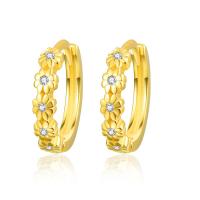 Hypoallergenic Sterling Silver 18K Gold Plated Daisy Flower Cubic Zirconia Hoop Earrings