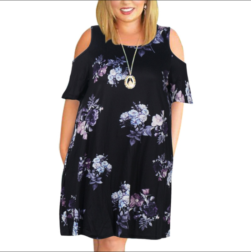 Printed Plus Size Dress Loose Round Neck Strapless Women's Clothing