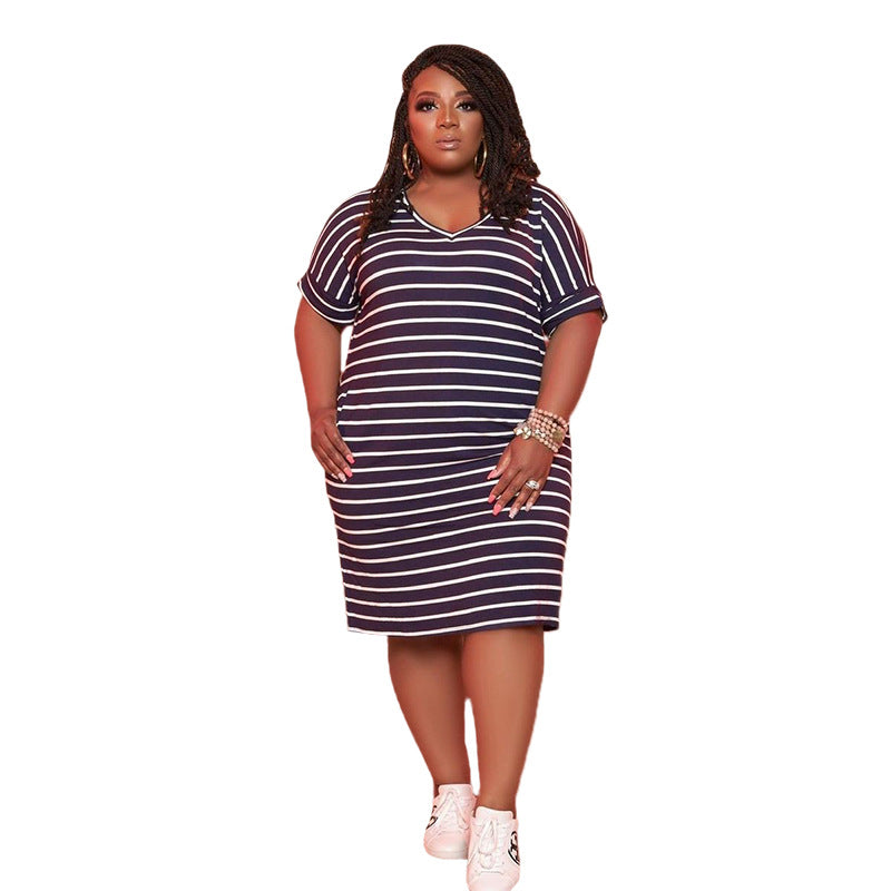 Striped Printed Dress Plus Size Women's Clothing