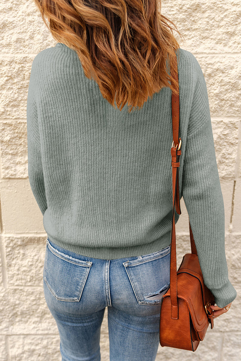 Double Take Half Button Dropped Shoulder Ribbed Sweater