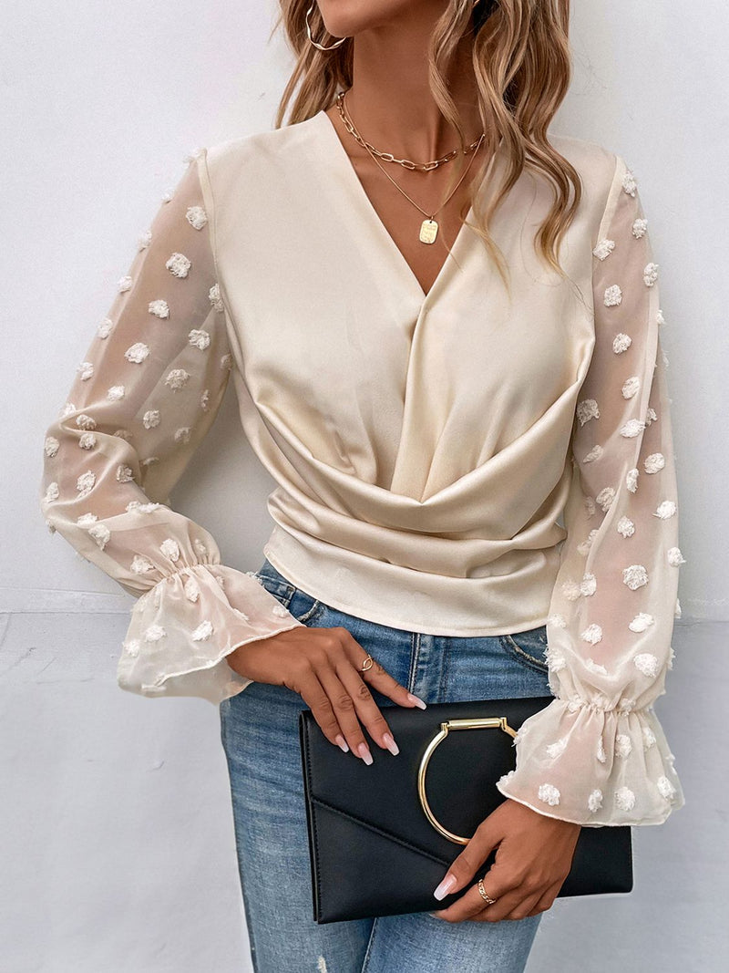 Swiss Dot Flounce Sleeve Blouse