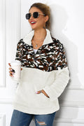 Two-Tone Zip-Up Turtle Neck Dropped Shoulder Sweatshirt